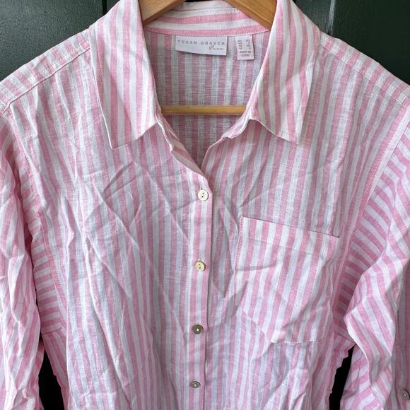 NEW Susan Graver Pure Cross-Dyed Linen Blend Tunic Shirt w/ Pockets Sz XS QVC - Picture 2 of 7